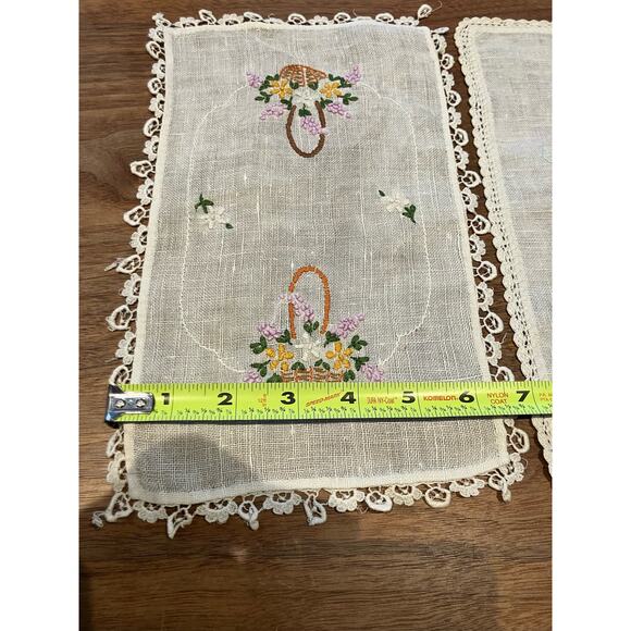 VTG Linen Hankie Set, Embroidered, Lace, Floral, Handmade, Beige, Decorative - Picture 4 of 8